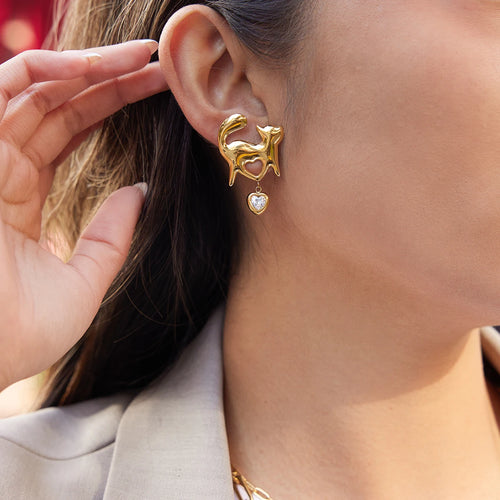 Classic Hollowed Out Heart-Shaped Cat Earrings