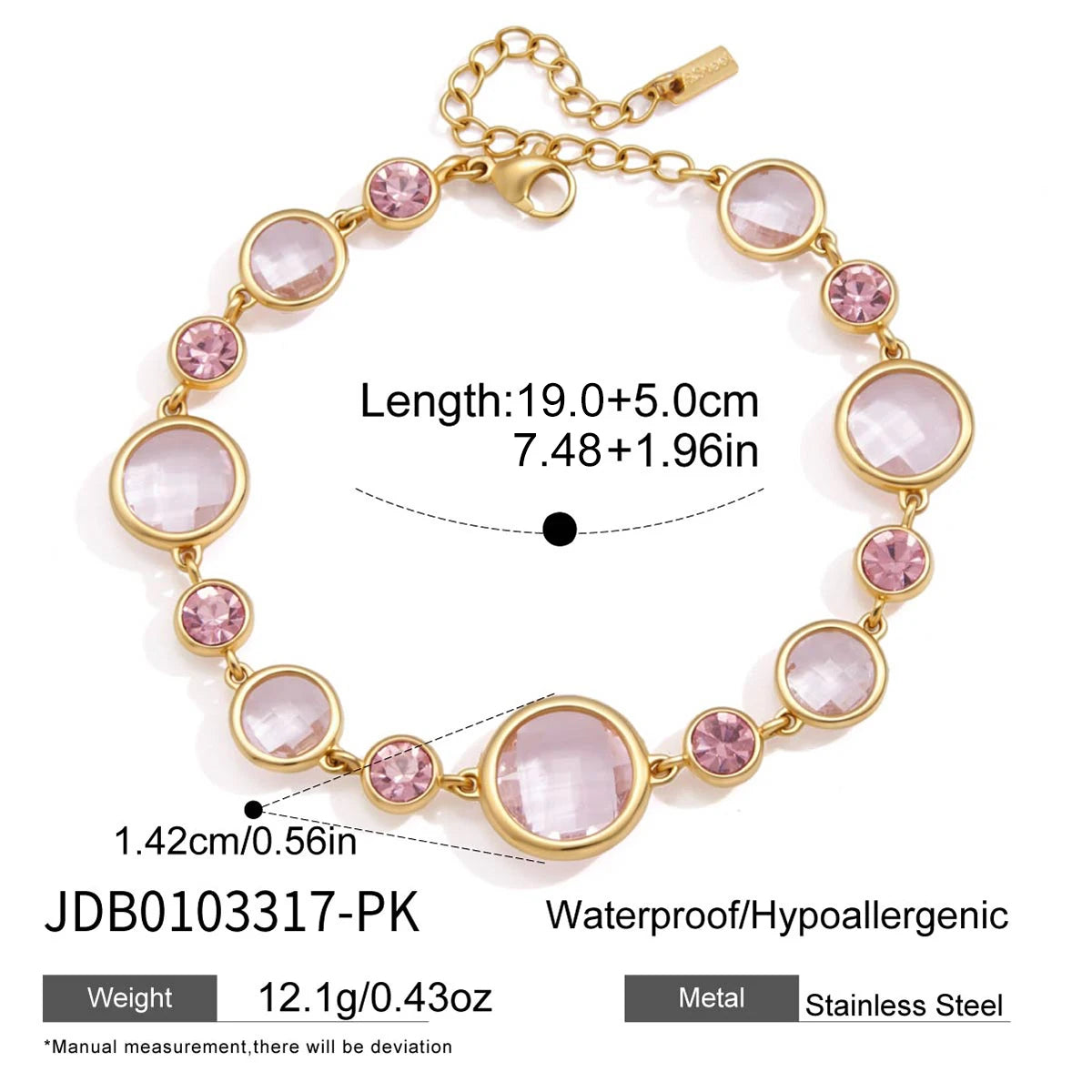 KIKA Elegant Geometric Zircon Glass Bracelet PVD Plated Stainless Steel 316L