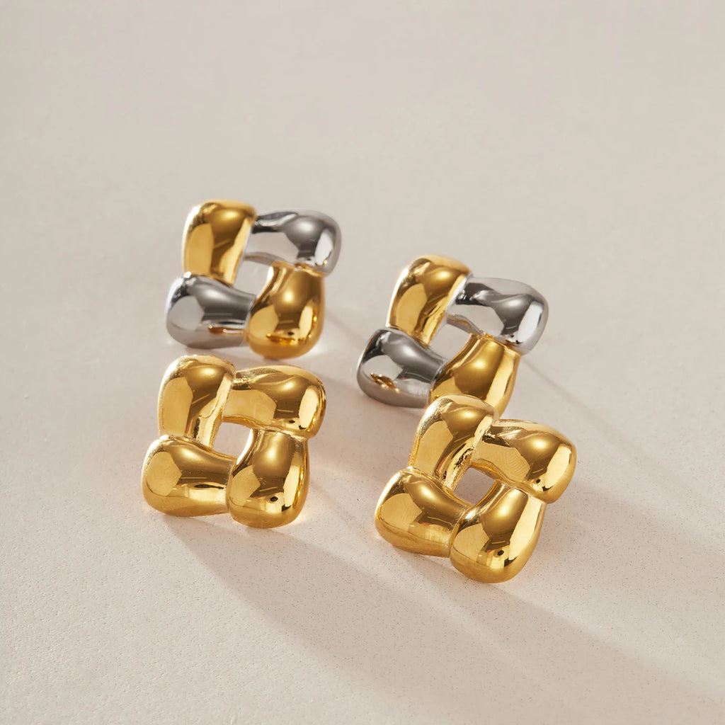 Kika Geometric Hollow Square Stud Earrings Minimalist 18K Gold Plated Stainless Steel 316L