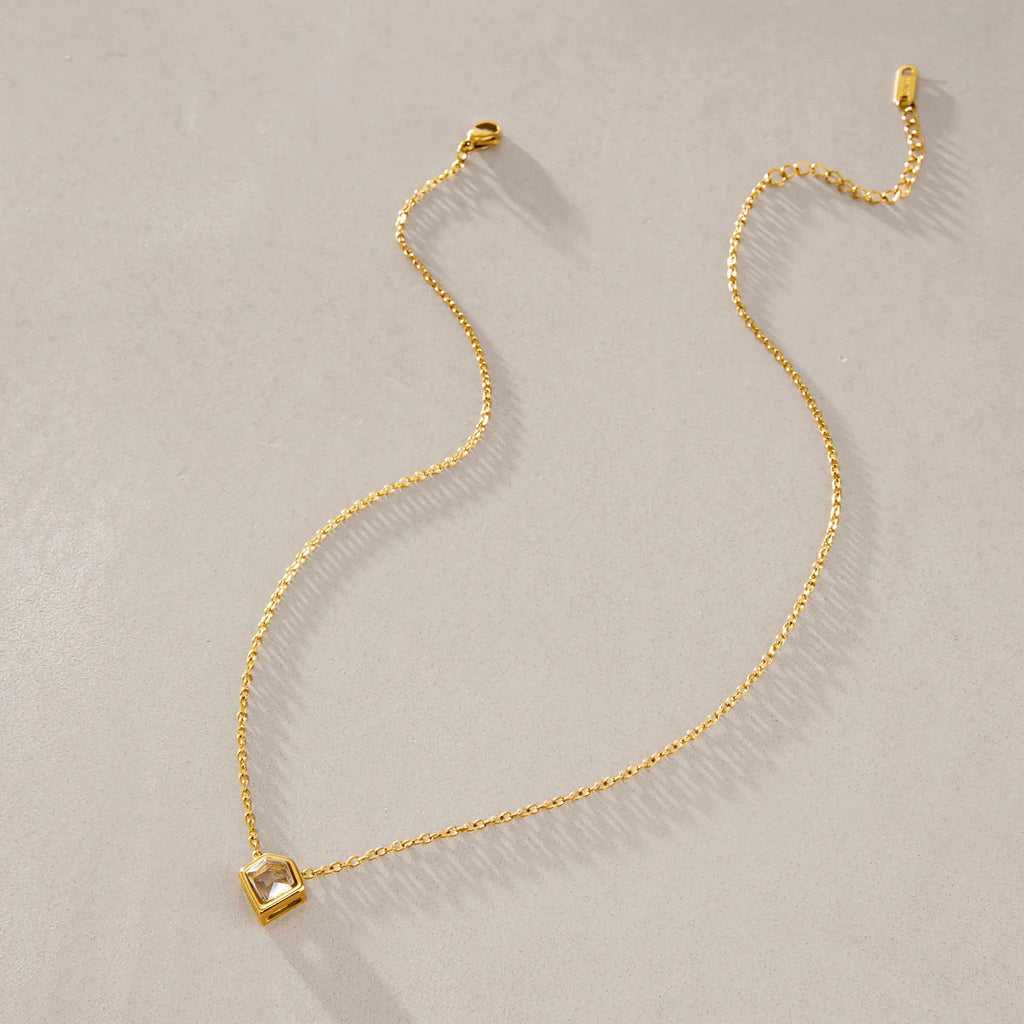 KIKA Classic Geometric Zircon Pendant Necklace PVD Gold Plated Stainless Steel 316L