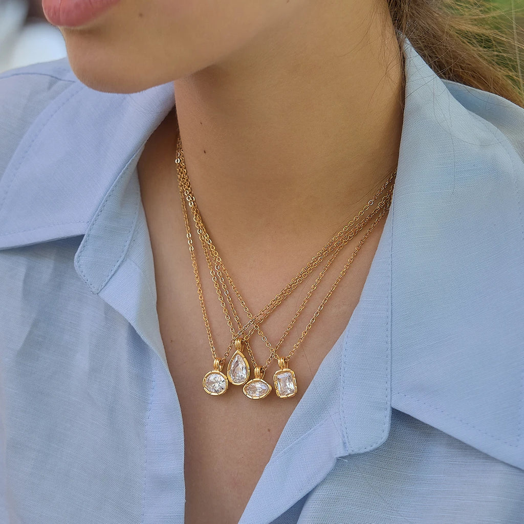 Kika Geometric Zircon Pendant Necklace For Women Minimalist 18K Gold PVD Plated Stainless Steel 316L
