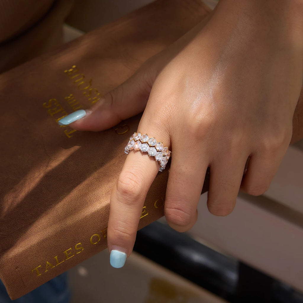 KIKA Elegant Full Round Zircon Rings  PVD Plated Stainless Steel 316Lt