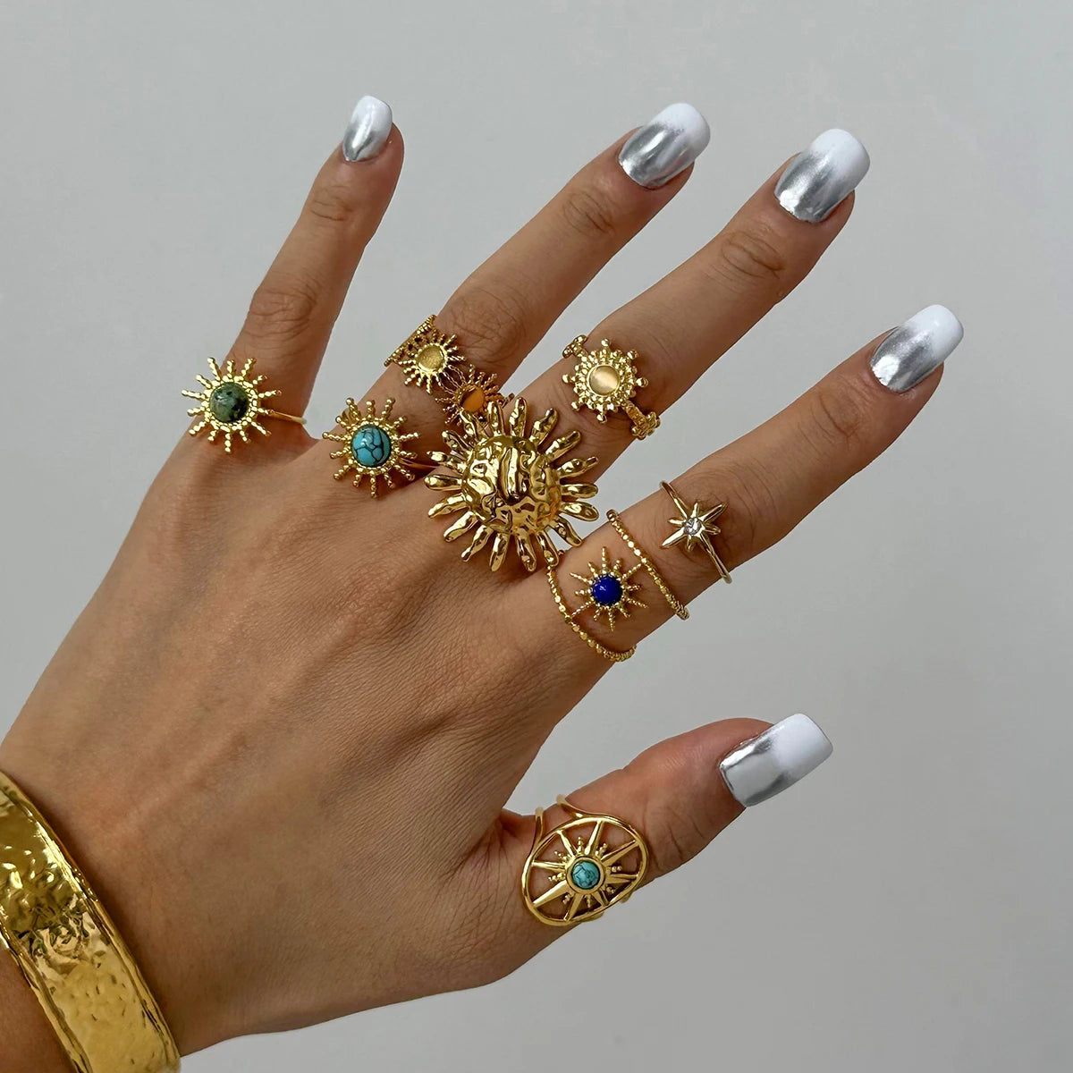 Kika Gold Color Sunshine Ring Full Sunburst Ring Rising Sun Dainty  Celestial Jewelry Stackable Ring Gift Wife