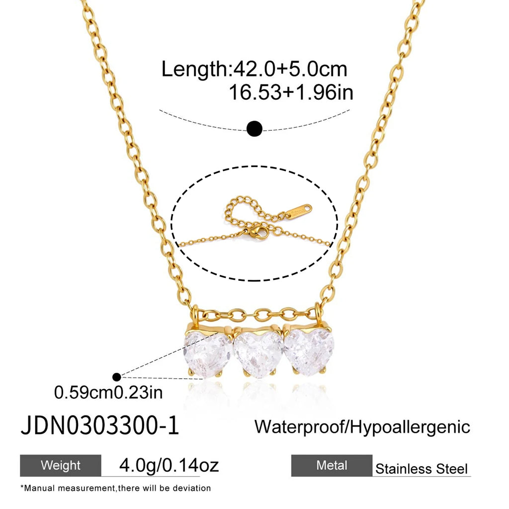 Kika Water Drop Round Heart Zircon Pendant Necklace ñ18K Gold PVD Plated Stainless Steel 316L