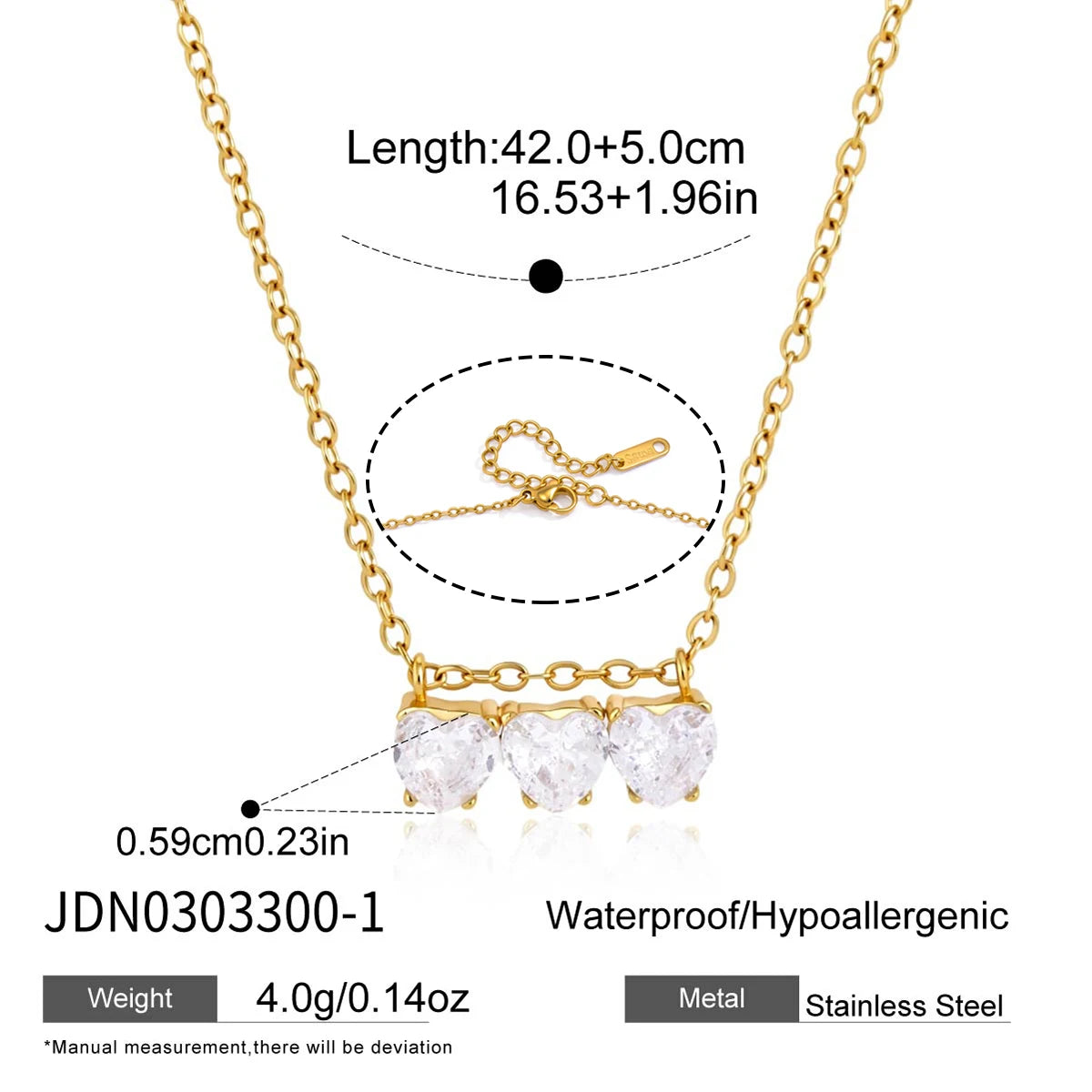 Kika Water Drop Round Heart Zircon Pendant Necklace ñ18K Gold PVD Plated Stainless Steel 316L