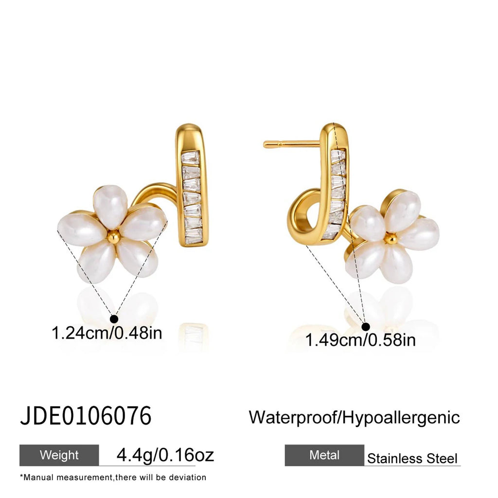 KIKA Elegant Resin Pearl Stud Earrings  18K Gold PVD Plated Stainless Steel 316L