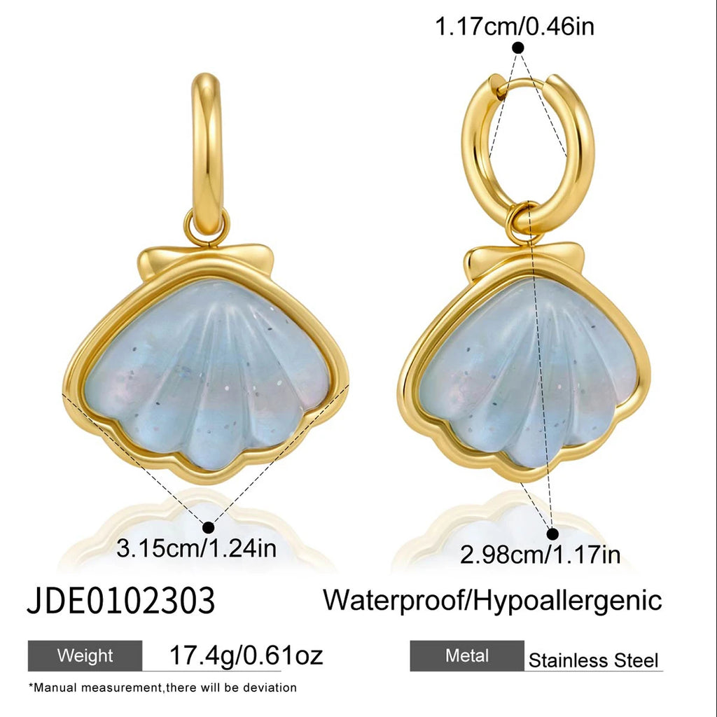 Kika Shell Starfish Pendant Necklace T Bar Stainless Steel Hypoallergenic Waterproof