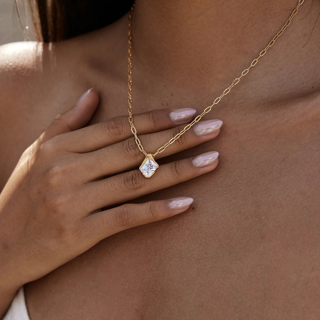 Kika Geometric Cubic Zirconia Pendant Necklace Minimalist 18K Gold Plated Stainless Steel 316L