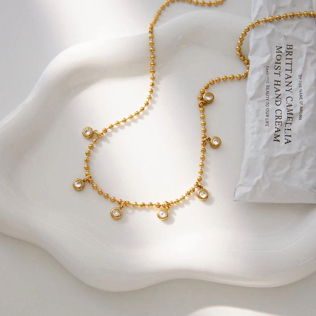 Kika Simple Classic Round White Zircon Pendant Necklace