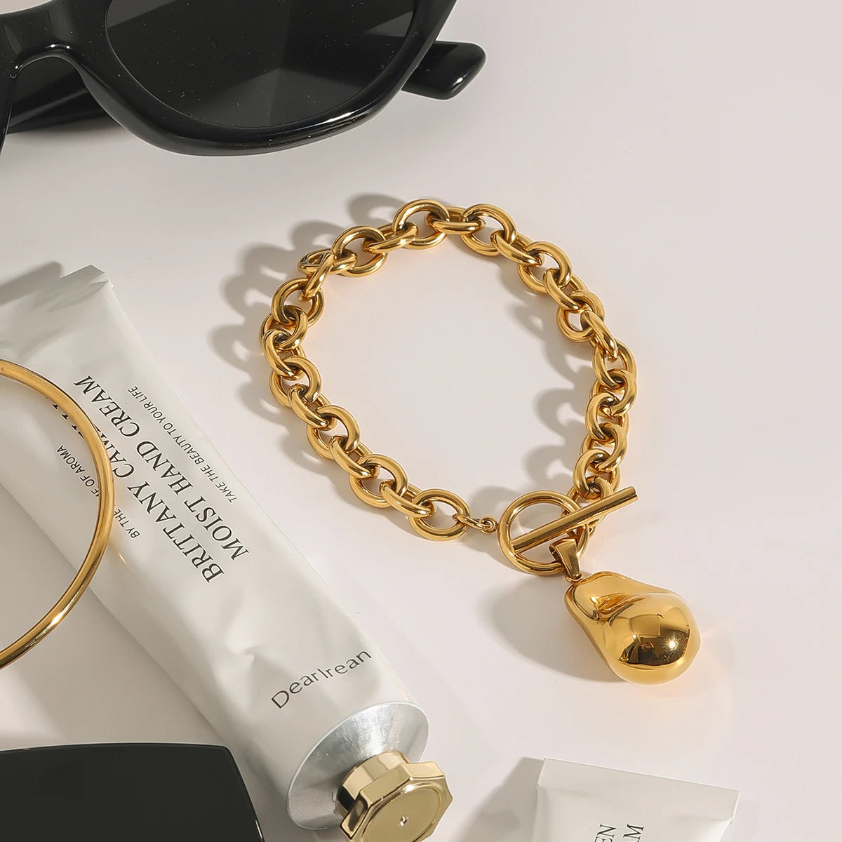 KIKA Minimalist Alien Steel Ball Pendant Bracelet Stainless Steel Cross Chain OT Buckle Bracelet Stackable Women's Jewelry