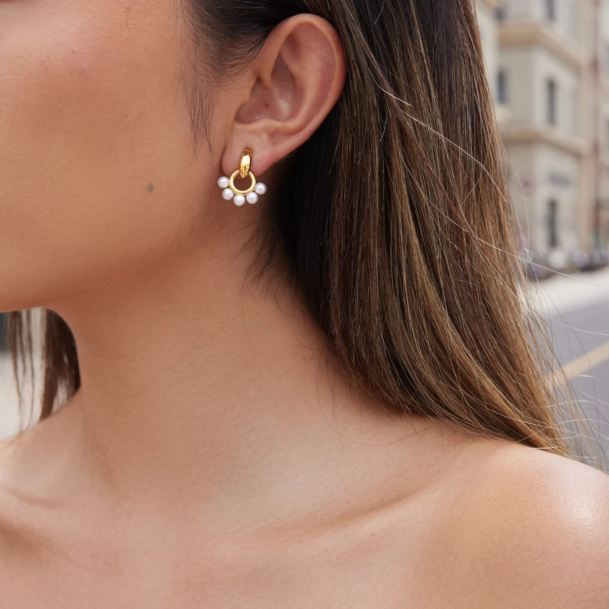 KIKA Elegant Imitation Pearl Stud Earrings 18K Gold PVD Plated Stainless Steel 316L