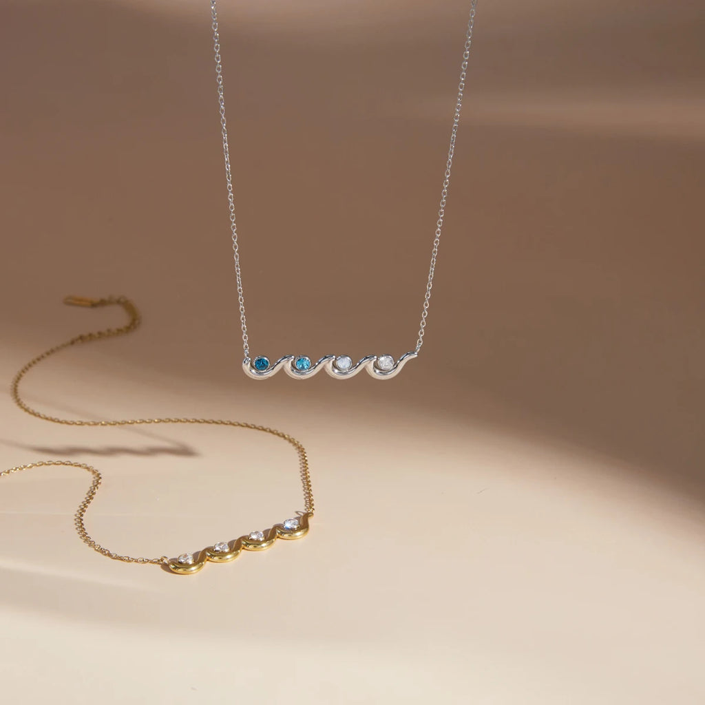 Kika Elegant White Blue Zircon Wave Shape Pendant Necklace