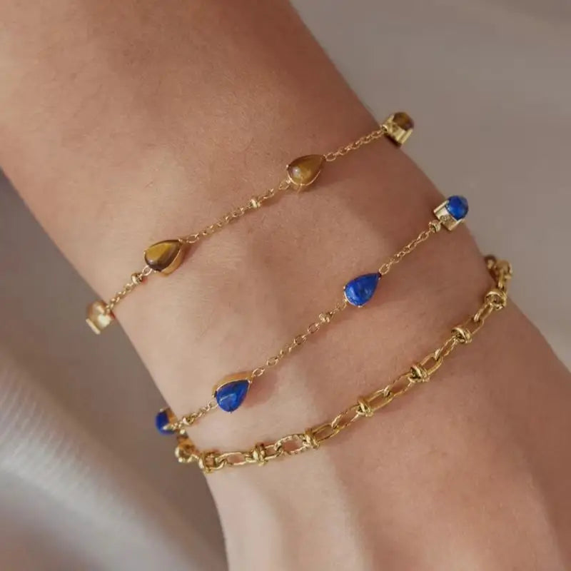 KIKA Vintage Water Drop Shape Natural Stone Bracelet For Women 18K Gold Plated Stainless Steel Bracelet Fashion Jewelry Gift