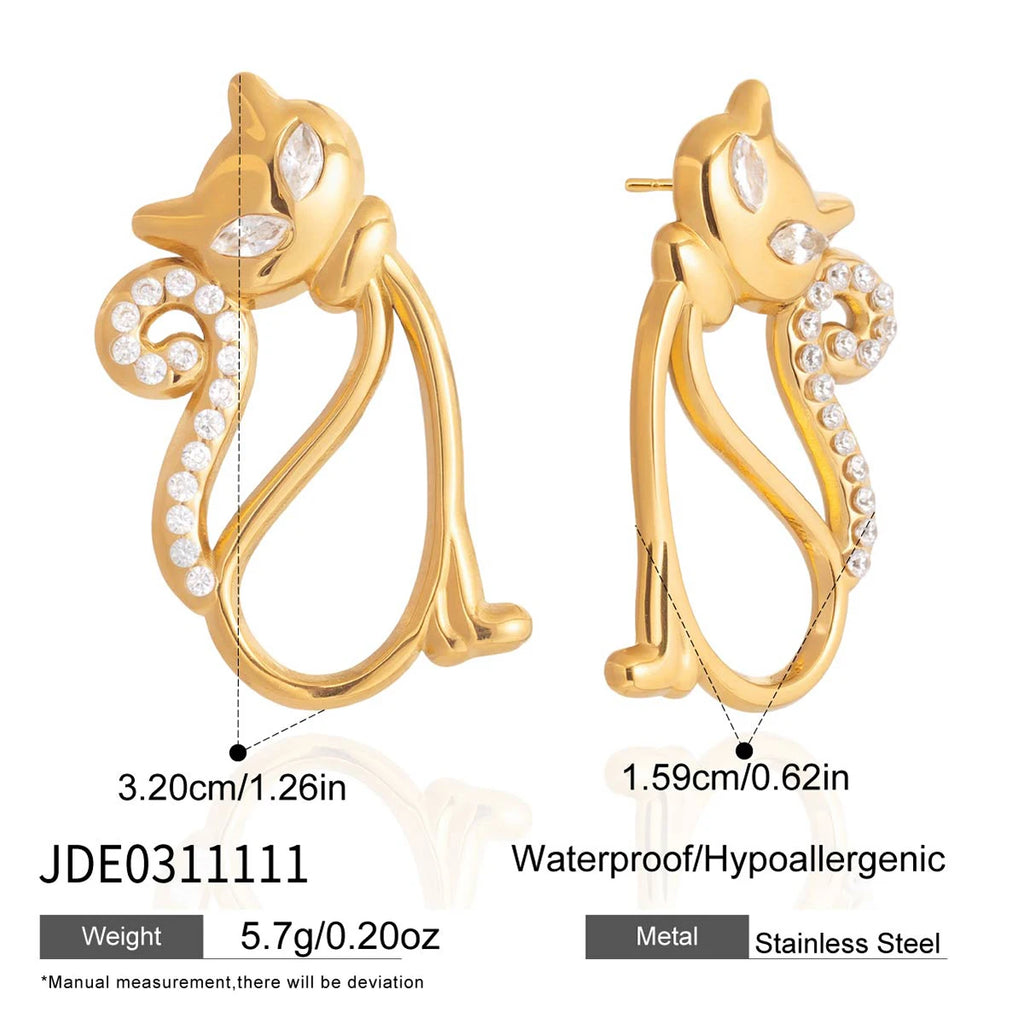 White Rhinestone Hollow Cat Shape Earrings