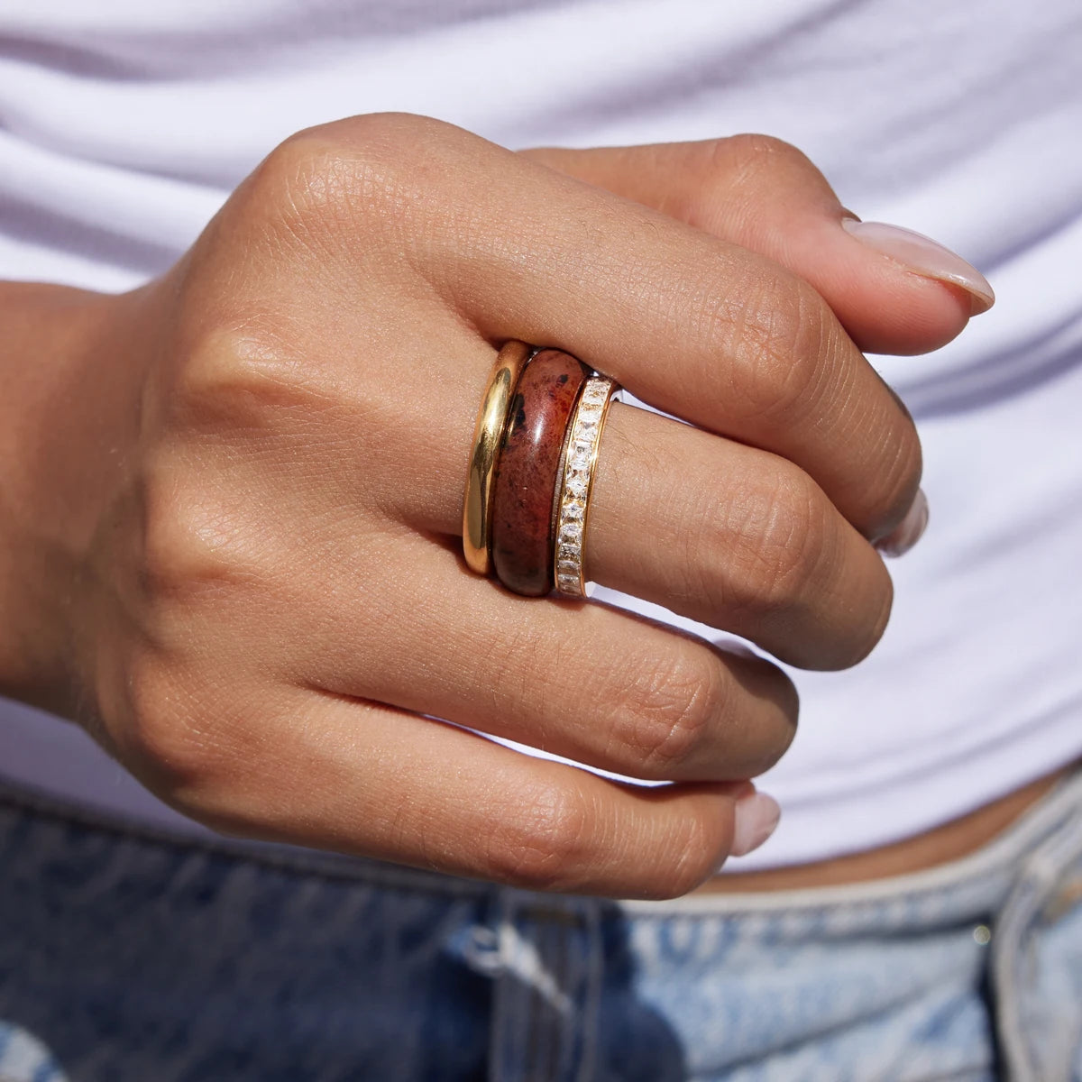 Kika Elegant Natural Stone Rings Gold PVD Plated Stainless Steel 316L
