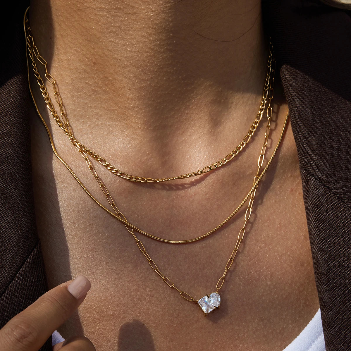 Kika Minimalist Figaro Chain Round Snake Bone Chain Double Layer