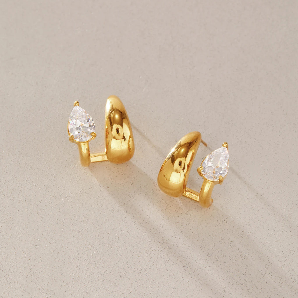 KIKA Delicate Water Drop Zircon Earrings For Women Double Layer 18K Gold PVD Plated Stainless Steel Earrings Fashion Jewelry