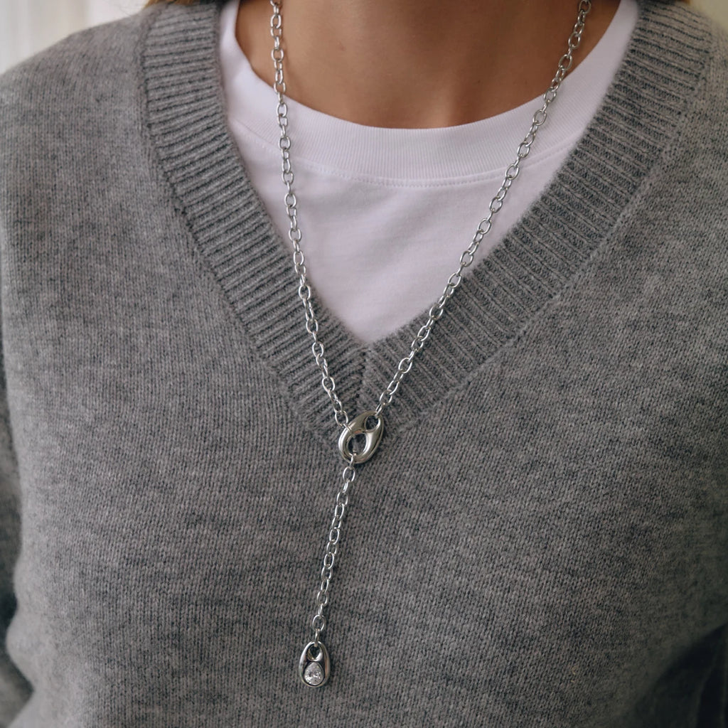 KIKA Classic Zircon Water Drop Pendant Y Shape Chain Necklace For Women Minimalist Stainless Steel Necklace Fashion Jewelry
