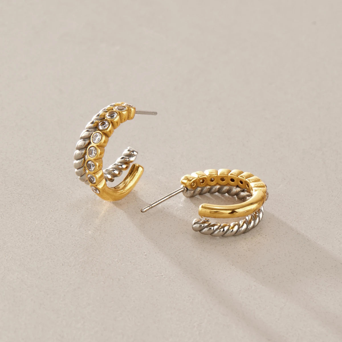 KIKA Delicate Zircon Mixed Color C Shape Stud Earrings For Women 18K Gold PVD Plated Stainless Steel 316L