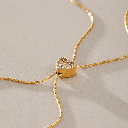 KIKA Crystal Heart Pendant Necklace For Women Adjustable 80cm Long Chain 18K Gold PVD Plated Stainless Steel Necklace Gift