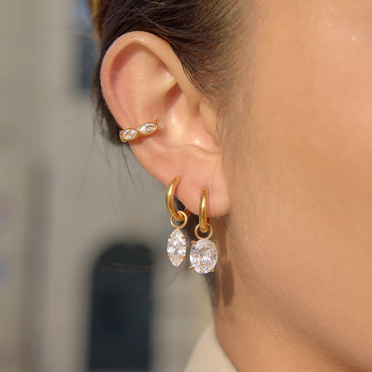 Shiny Cubic Zirconia Drop Earrings