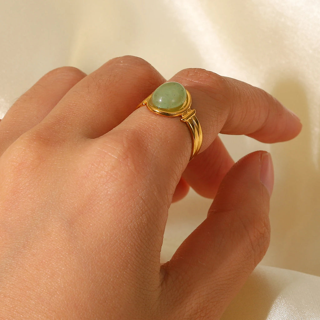 Kika Natural Amethyst Stone Agate Geometric Ellipse Open Ring 2022 Stainless Steel Fashion Trendy Waterproof Jewelry