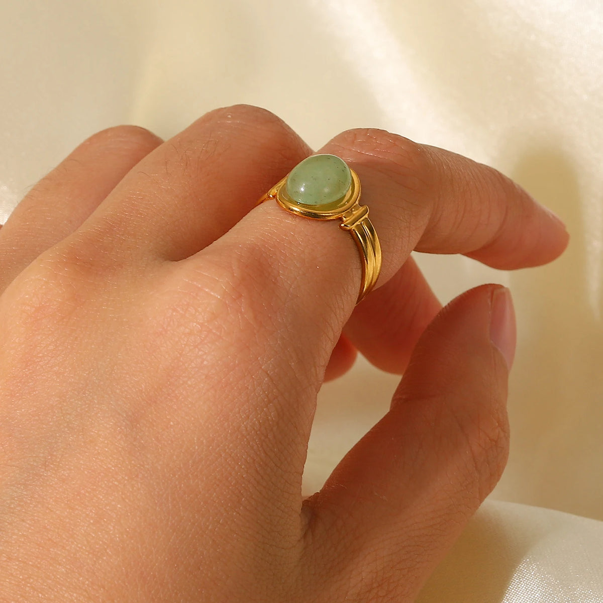 Kika Natural Amethyst Stone Agate Geometric Ellipse Open Ring 2022 Stainless Steel Fashion Trendy Waterproof Jewelry