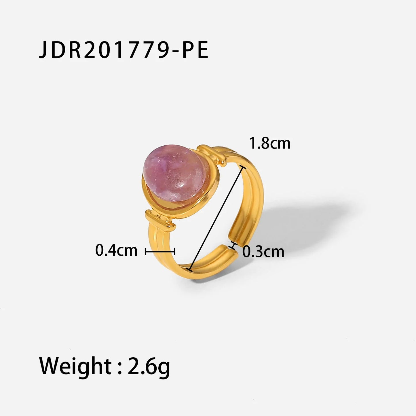 Kika Natural Amethyst Stone Agate Geometric Ellipse Open Ring 2022 Stainless Steel Fashion Trendy Waterproof Jewelry