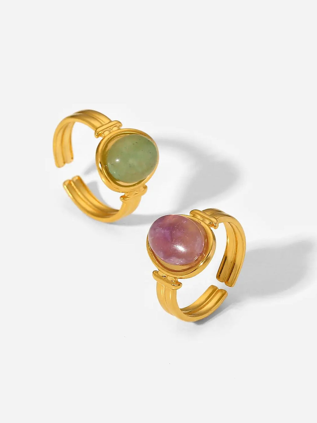 Kika Natural Amethyst Stone Agate Geometric Ellipse Open Ring 2022 Stainless Steel Fashion Trendy Waterproof Jewelry