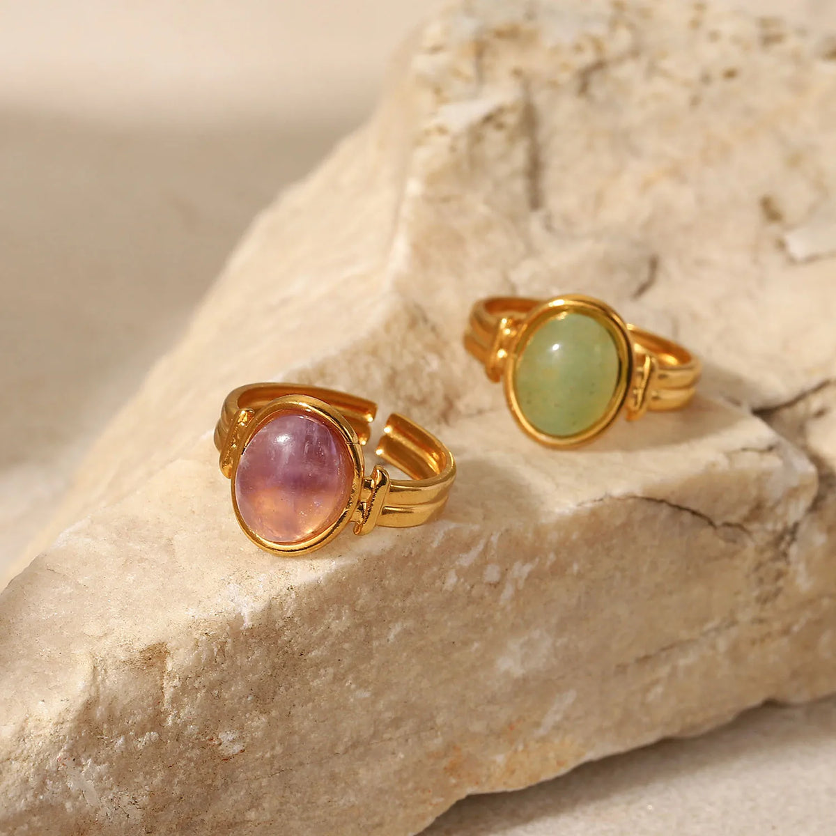 Kika Natural Amethyst Stone Agate Geometric Ellipse Open Ring 2022 Stainless Steel Fashion Trendy Waterproof Jewelry