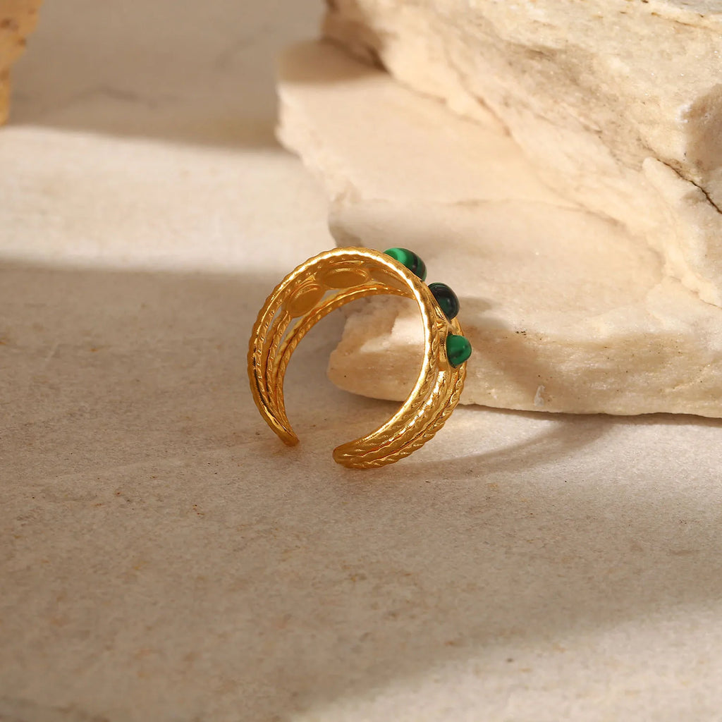 Kika Water Proof Stainless Steel Natural Malachite Stone Circle Cutout Open Ring for Women 2022 Charm Fashion Jewelry Gift