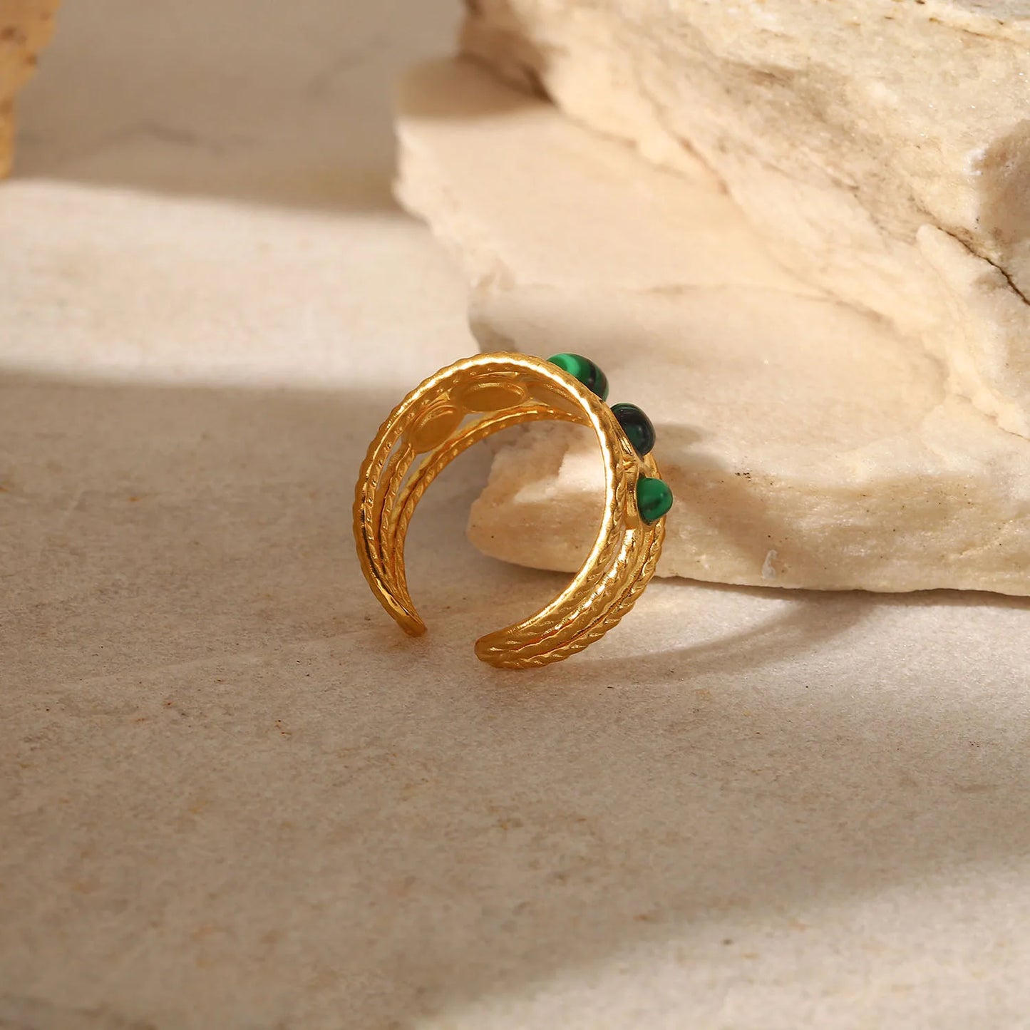 Kika Water Proof Stainless Steel Natural Malachite Stone Circle Cutout Open Ring for Women 2022 Charm Fashion Jewelry Gift