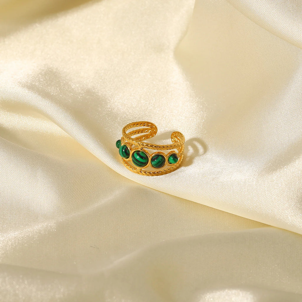 Kika Water Proof Stainless Steel Natural Malachite Stone Circle Cutout Open Ring for Women 2022 Charm Fashion Jewelry Gift