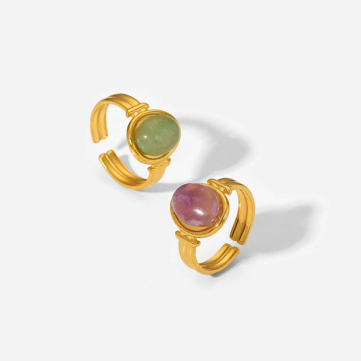 Kika Natural Amethyst Stone Agate Geometric Ellipse Open Ring 2022 Stainless Steel Fashion Trendy Waterproof Jewelry