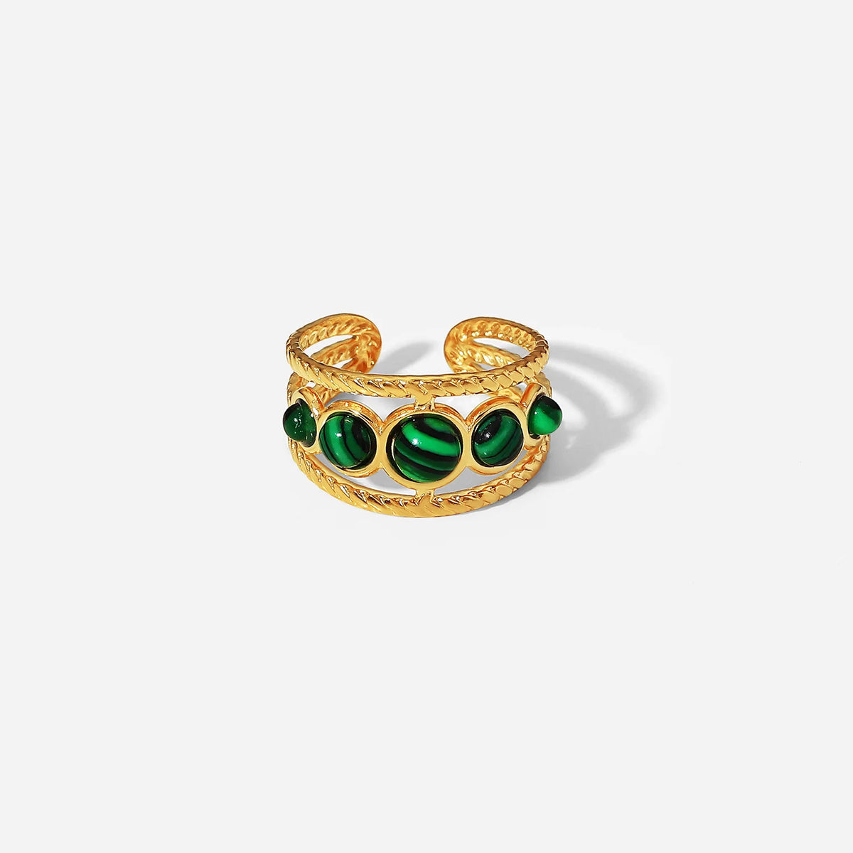 Kika Water Proof Stainless Steel Natural Malachite Stone Circle Cutout Open Ring for Women 2022 Charm Fashion Jewelry Gift