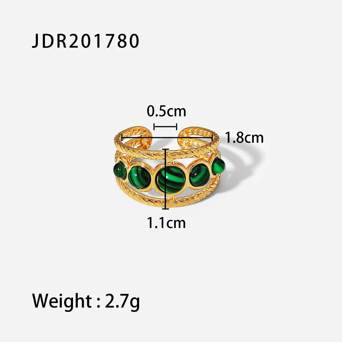 Kika Water Proof Stainless Steel Natural Malachite Stone Circle Cutout Open Ring for Women 2022 Charm Fashion Jewelry Gift